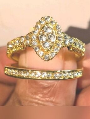 2ct Two Piece Lab Created Engagement Bridal Ring Set 14k Yellow Gold Plated Sz10